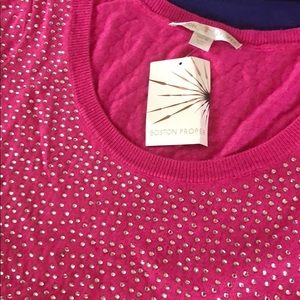 NWT Boston Proper Pink Sweater with Crystals